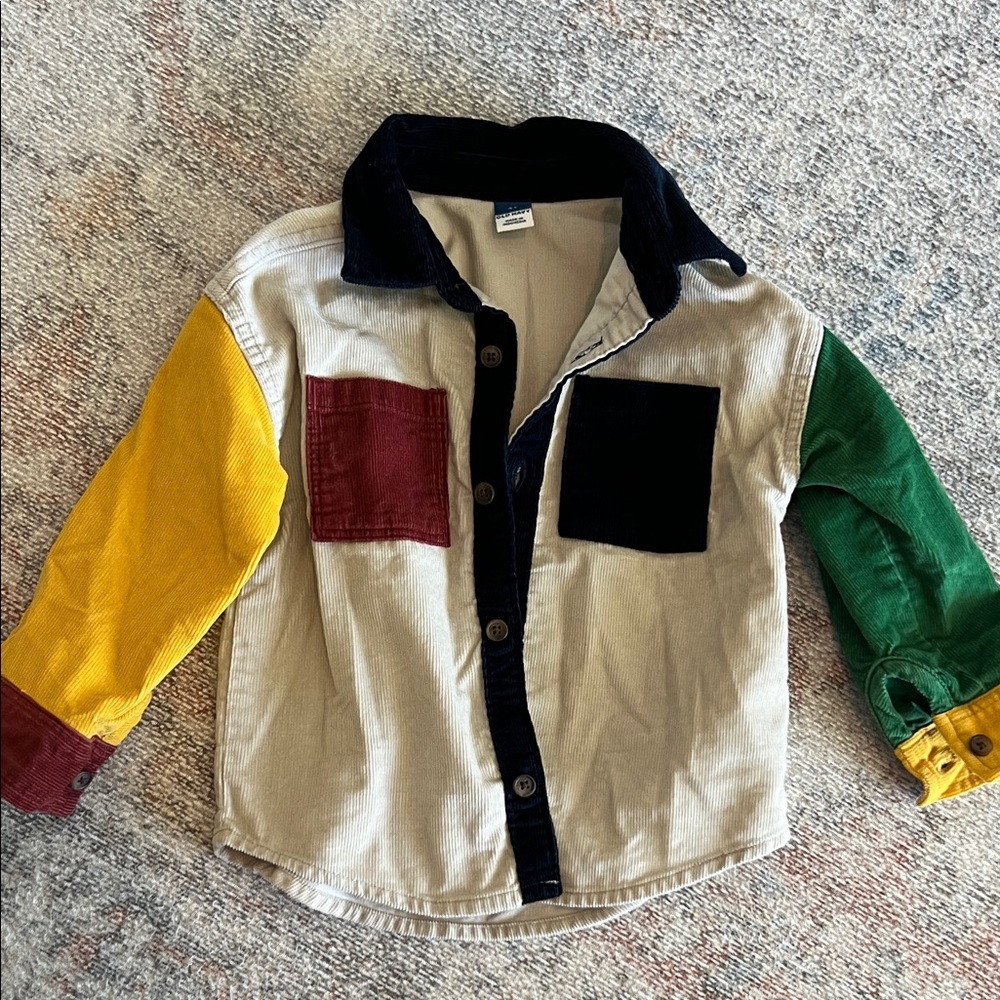 Toddler Colorblock Corduroy Button-Up Shirt - Cream, Yellow, Green, Red, Black
